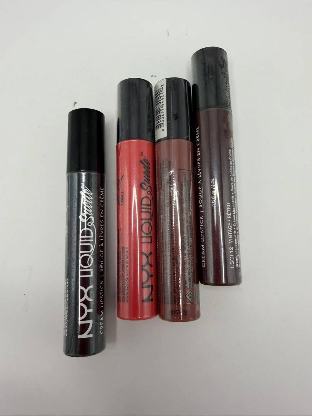 NYX Liquid Suede Lip Creams & Gloss Set - Silver, Coral, Mauve, Burgundy